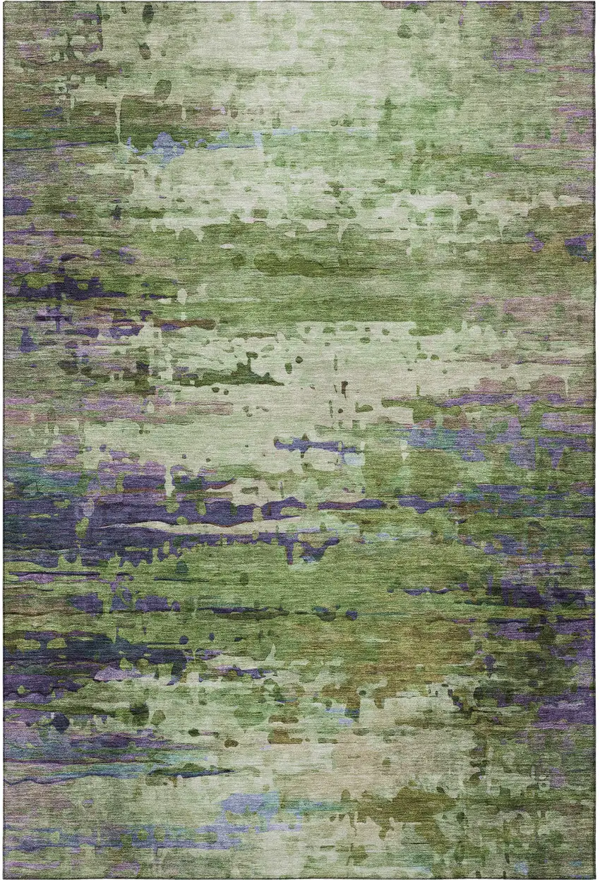 Green And Purple Abstract Washable Area Rug With UV Protection Photo 3