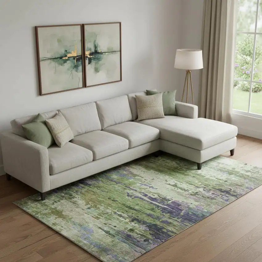 Green And Purple Abstract Washable Area Rug With UV Protection Photo 2