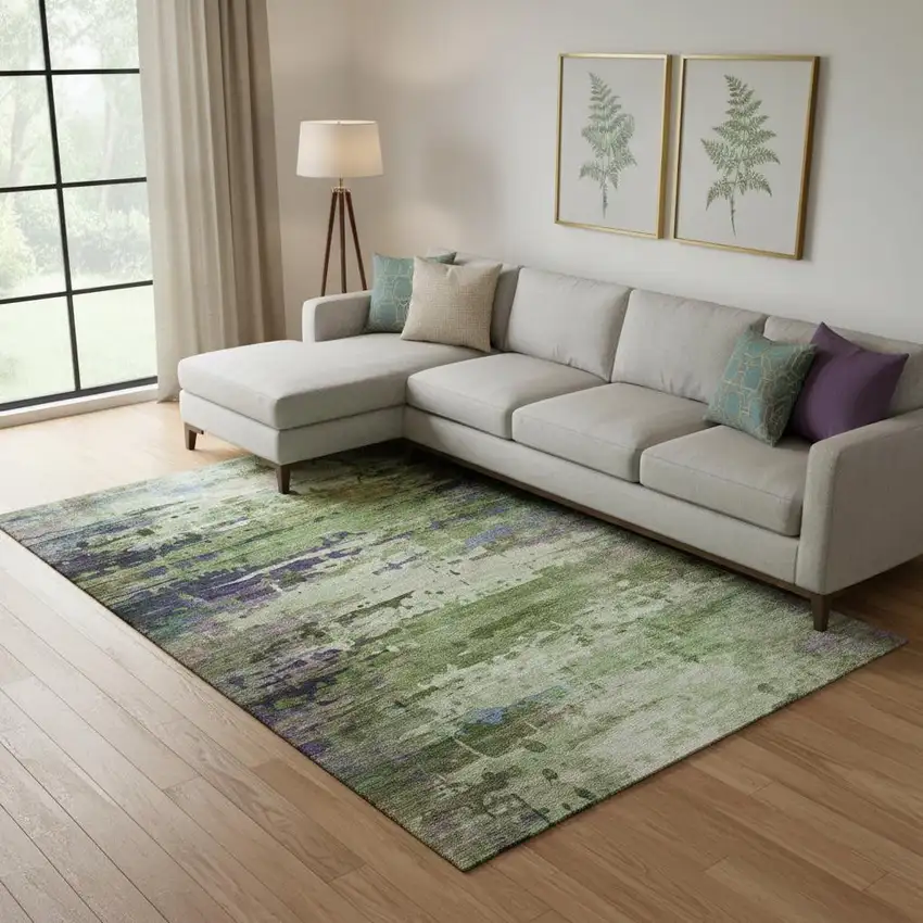 Green And Purple Abstract Washable Area Rug With UV Protection Photo 2
