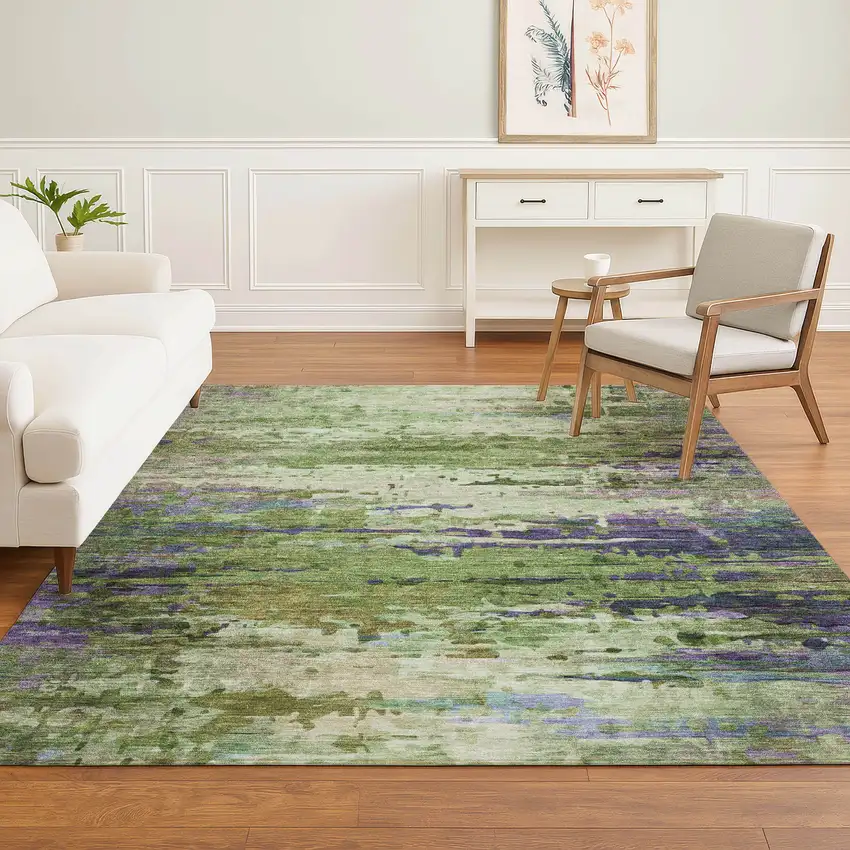 Green And Purple Abstract Washable Area Rug With UV Protection Photo 6