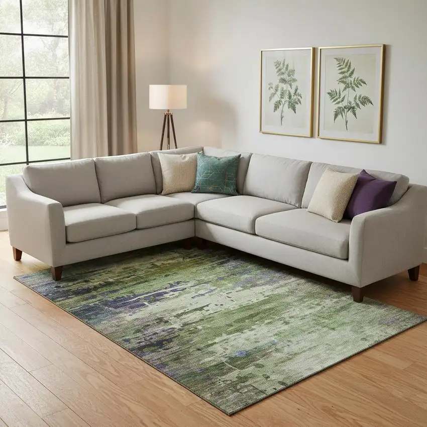 Green And Purple Abstract Washable Area Rug With UV Protection Photo 2