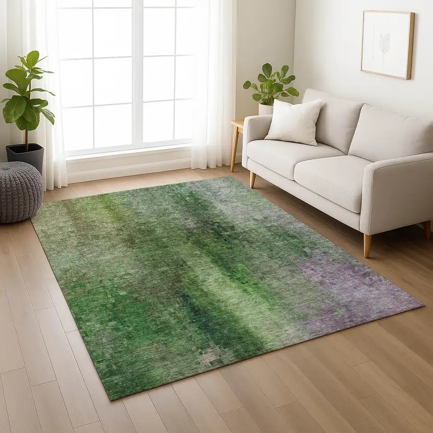 Green And Purple Abstract Washable Indoor Outdoor Area Rug Photo 8
