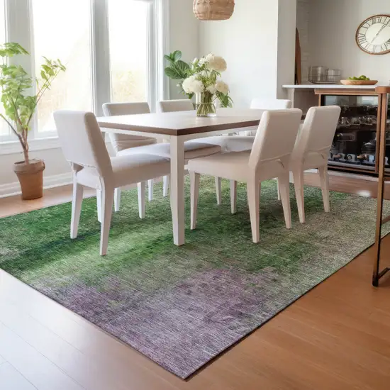 Green And Purple Abstract Washable Indoor Outdoor Area Rug Photo 9