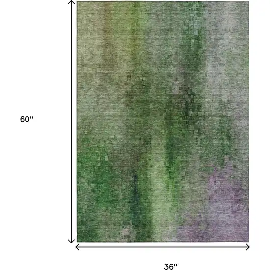 Green And Purple Abstract Washable Indoor Outdoor Area Rug Photo 3