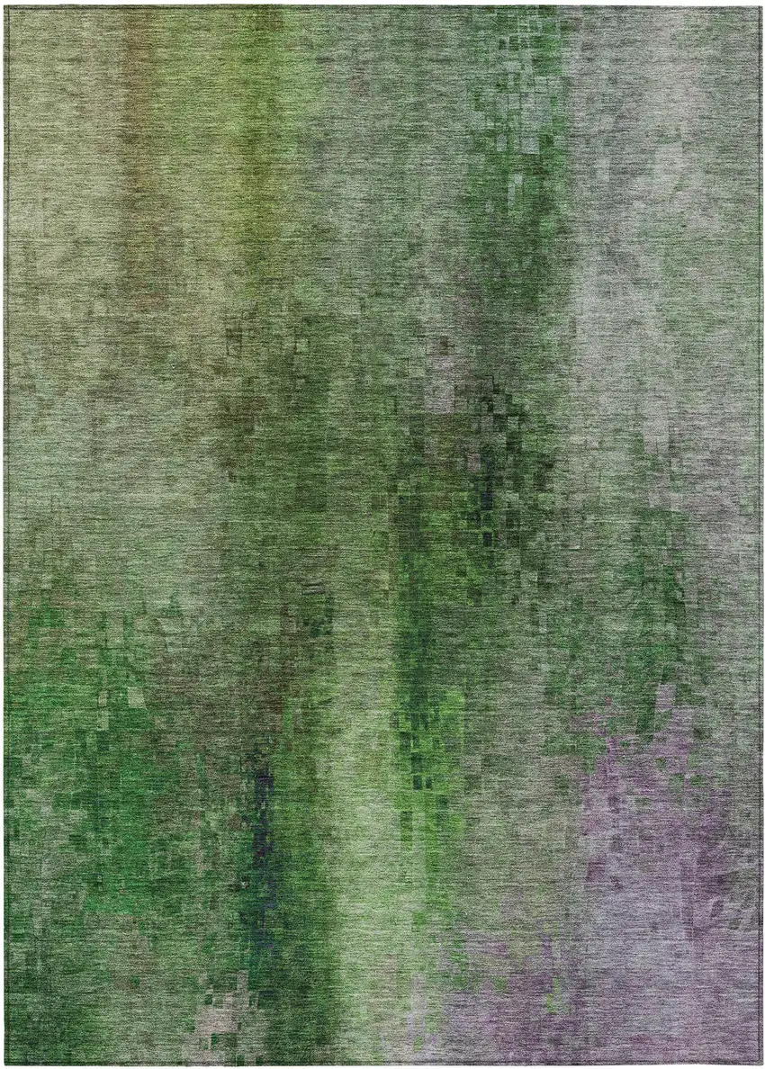Green And Purple Abstract Washable Indoor Outdoor Area Rug Photo 2