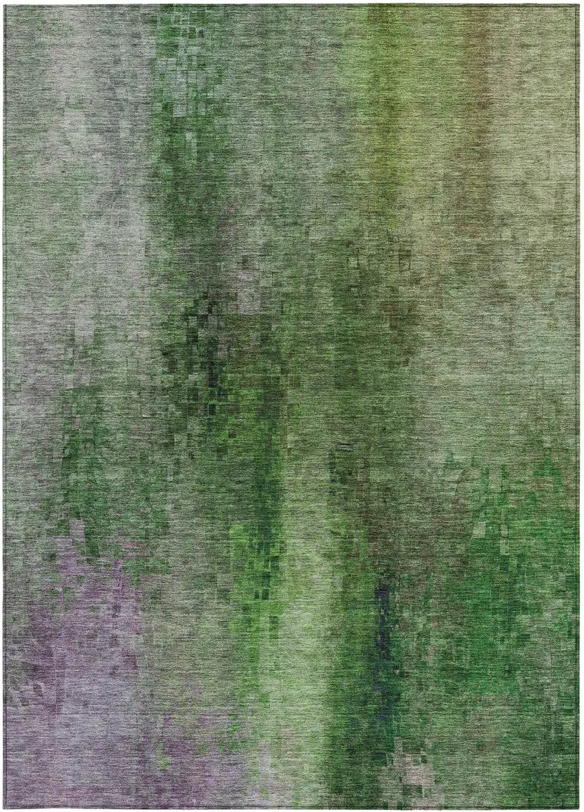 Green And Purple Abstract Washable Indoor Outdoor Area Rug Photo 4