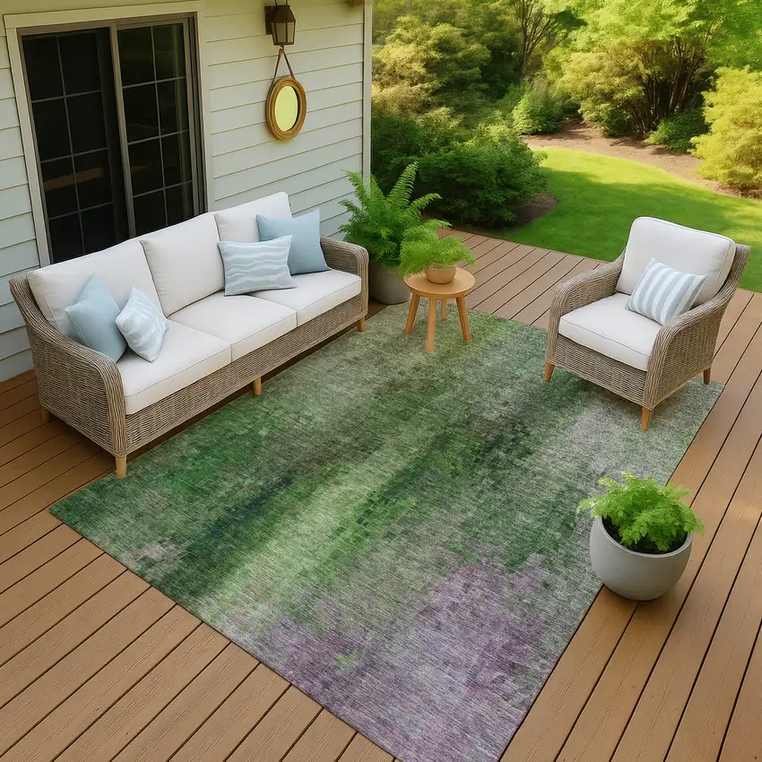 Green And Purple Abstract Washable Indoor Outdoor Area Rug Photo 6