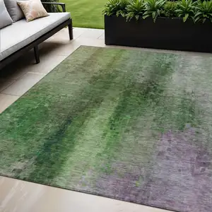 Photo of Green And Purple Abstract Washable Indoor Outdoor Area Rug