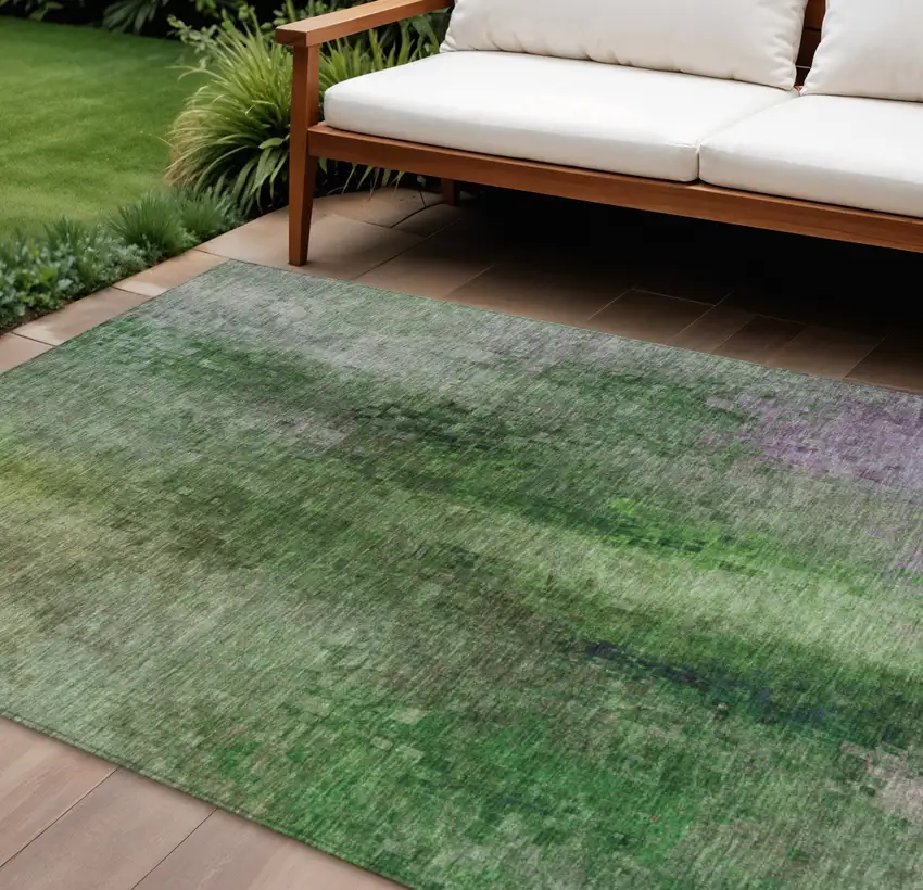 Green And Purple Abstract Washable Indoor Outdoor Area Rug Photo 1