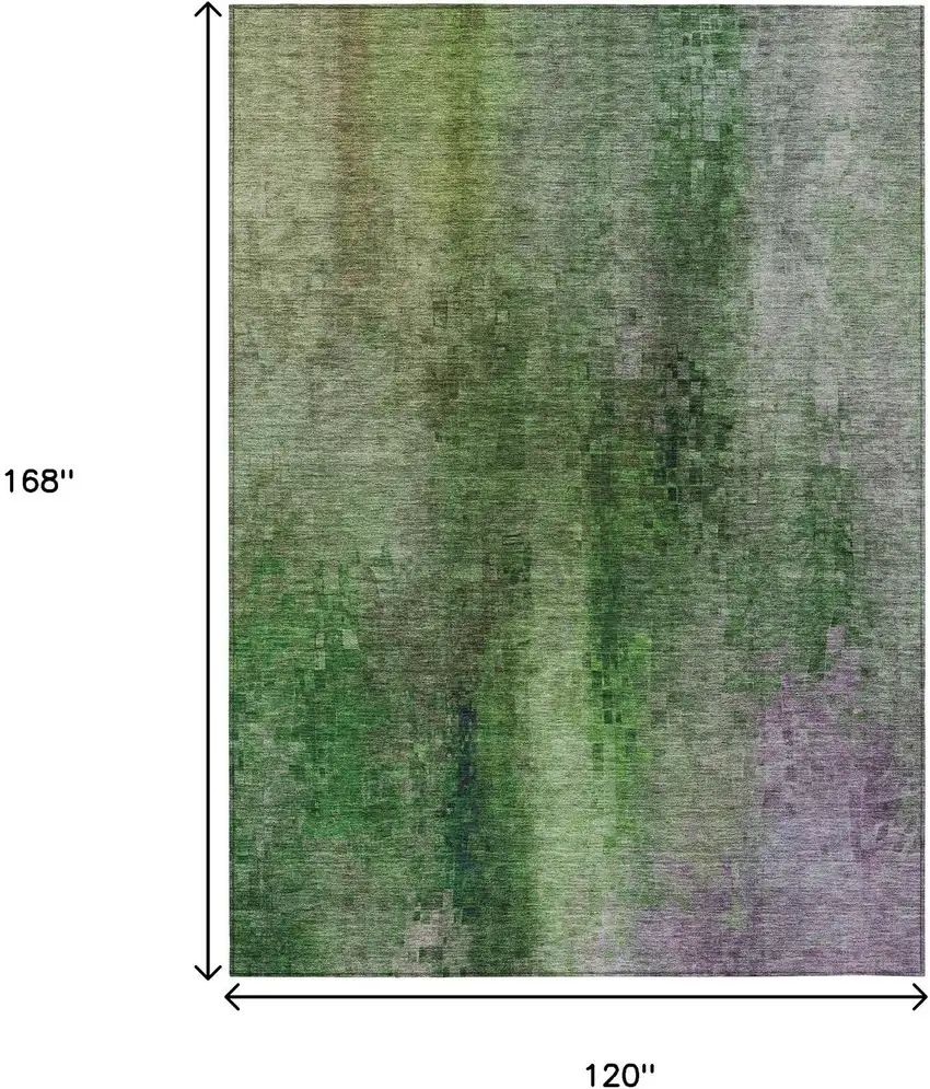 Green And Purple Abstract Washable Indoor Outdoor Area Rug Photo 3