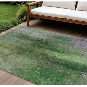 Photo of Green And Purple Abstract Washable Indoor Outdoor Area Rug