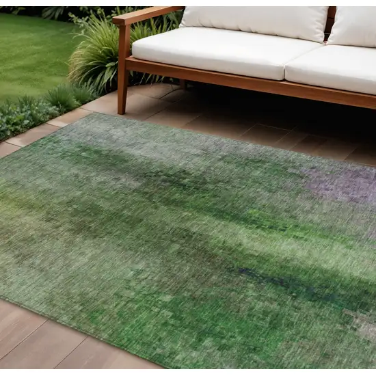 Green And Purple Abstract Washable Indoor Outdoor Area Rug Photo 1