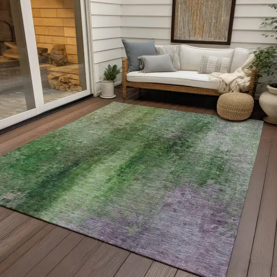 Green And Purple Abstract Washable Indoor Outdoor Area Rug Photo 9