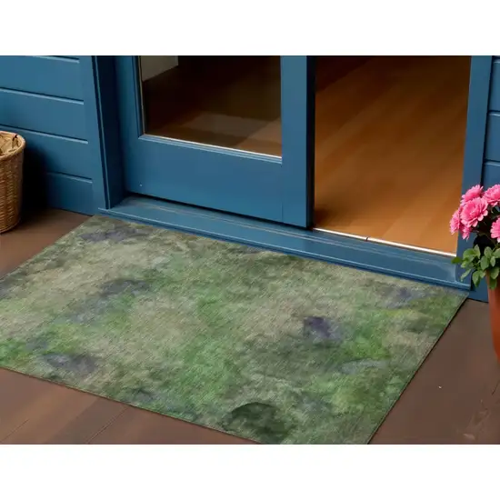 Green And Purple Abstract Washable Indoor Outdoor Area Rug Photo 1