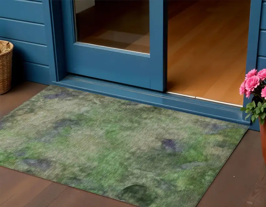 Green And Purple Abstract Washable Indoor Outdoor Area Rug Photo 1