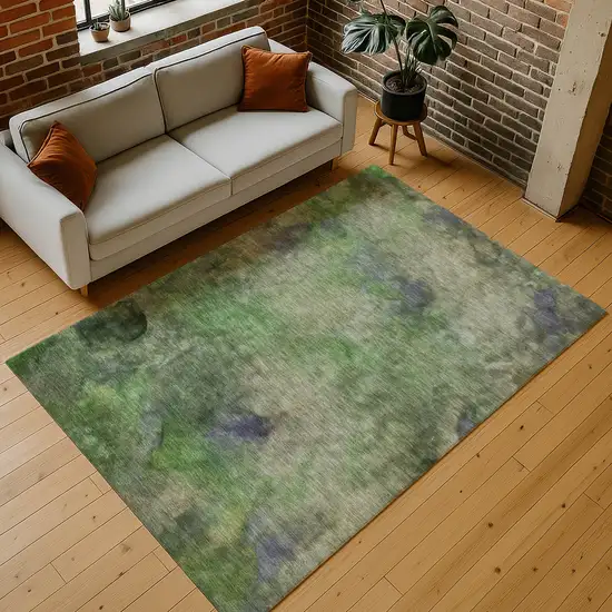 Green And Purple Abstract Washable Indoor Outdoor Area Rug Photo 8