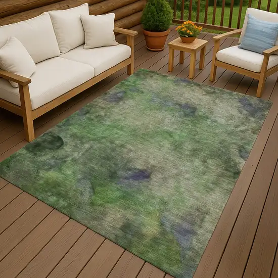 Green And Purple Abstract Washable Indoor Outdoor Area Rug Photo 5