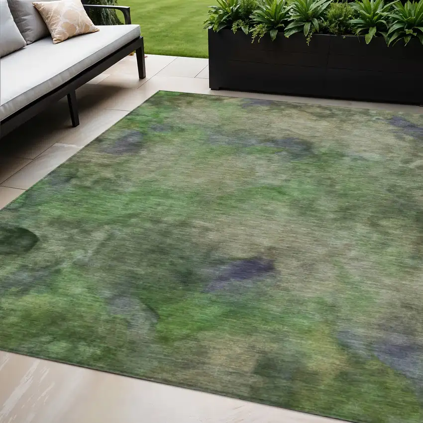 Green And Purple Abstract Washable Indoor Outdoor Area Rug Photo 1