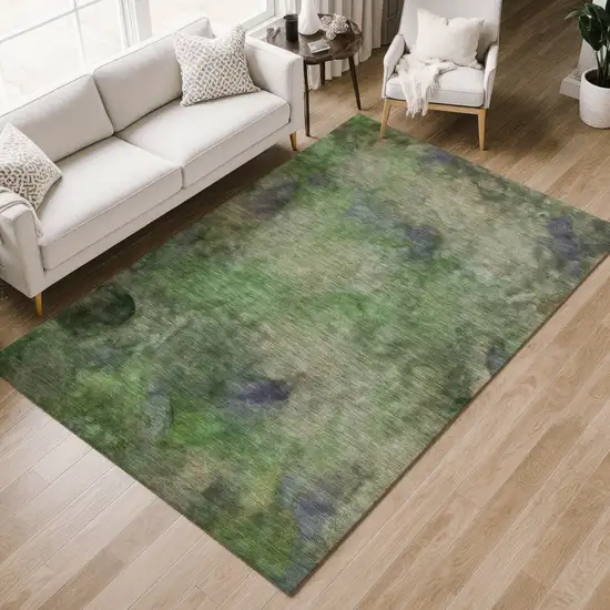 Green And Purple Abstract Washable Indoor Outdoor Area Rug Photo 9