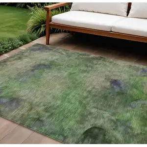 Photo of Green And Purple Abstract Washable Indoor Outdoor Area Rug