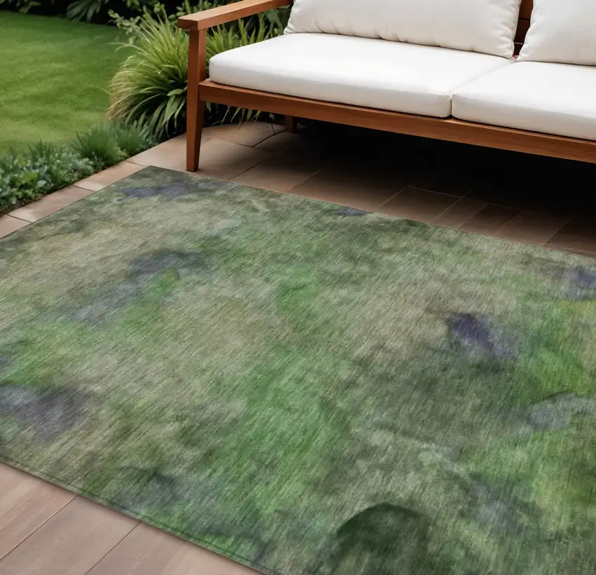Green And Purple Abstract Washable Indoor Outdoor Area Rug Photo 1