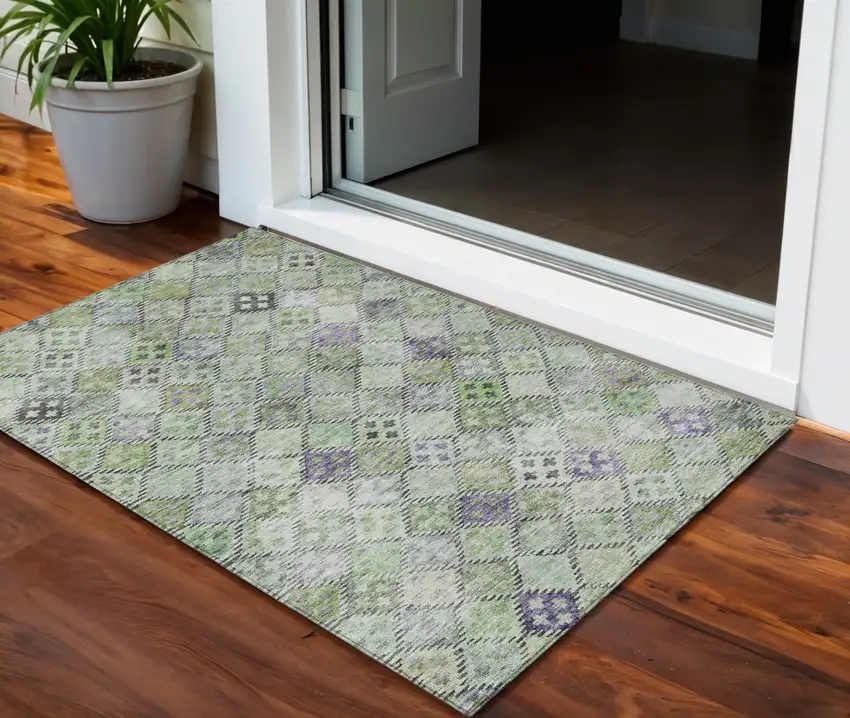 Green And Purple Geometric Washable Indoor Outdoor Area Rug Photo 1