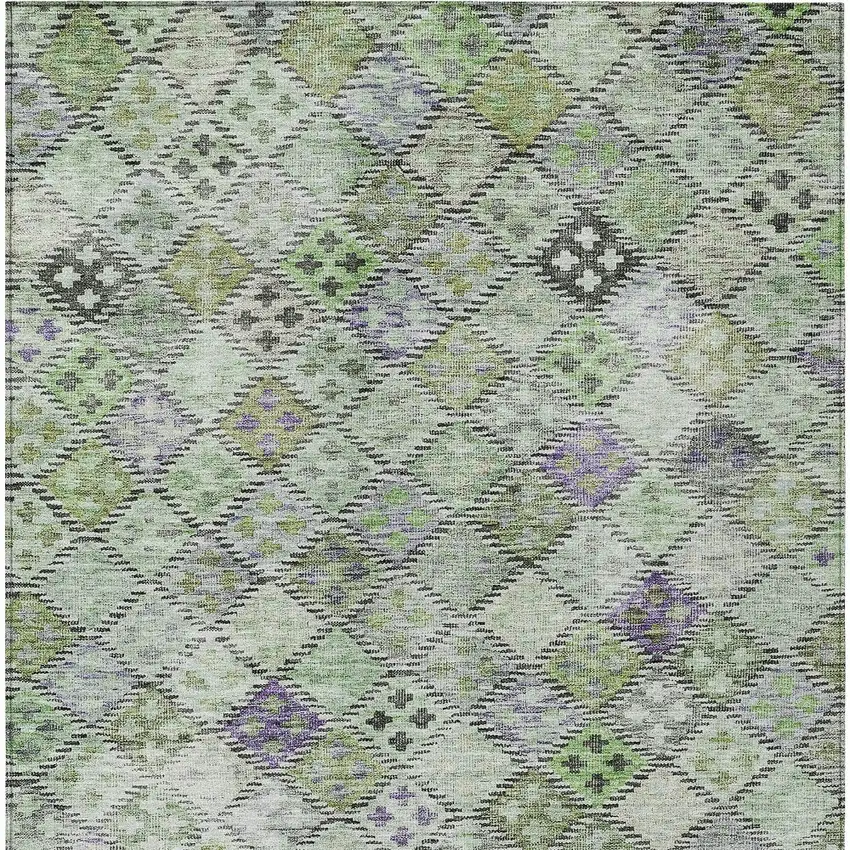 Green And Purple Geometric Washable Indoor Outdoor Area Rug Photo 6