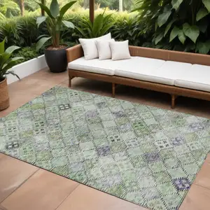 Photo of Green And Purple Geometric Washable Indoor Outdoor Area Rug