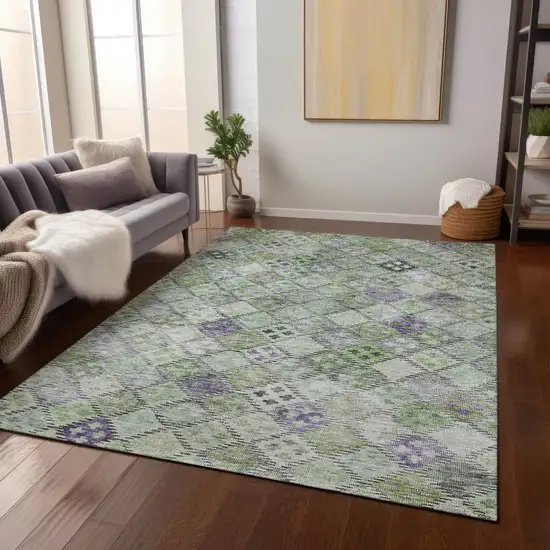 Green And Purple Geometric Washable Indoor Outdoor Area Rug Photo 9