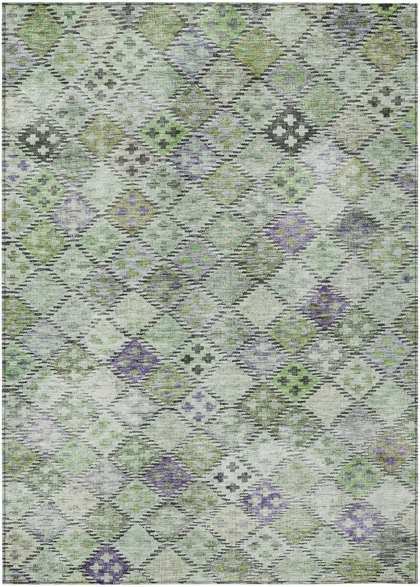 Green And Purple Geometric Washable Indoor Outdoor Area Rug Photo 2