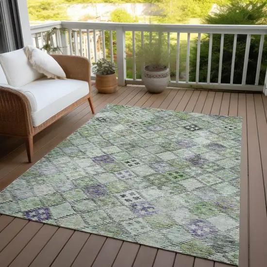 Green And Purple Geometric Washable Indoor Outdoor Area Rug Photo 7