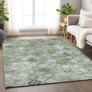 Photo of Green And Purple Geometric Washable Indoor Outdoor Area Rug