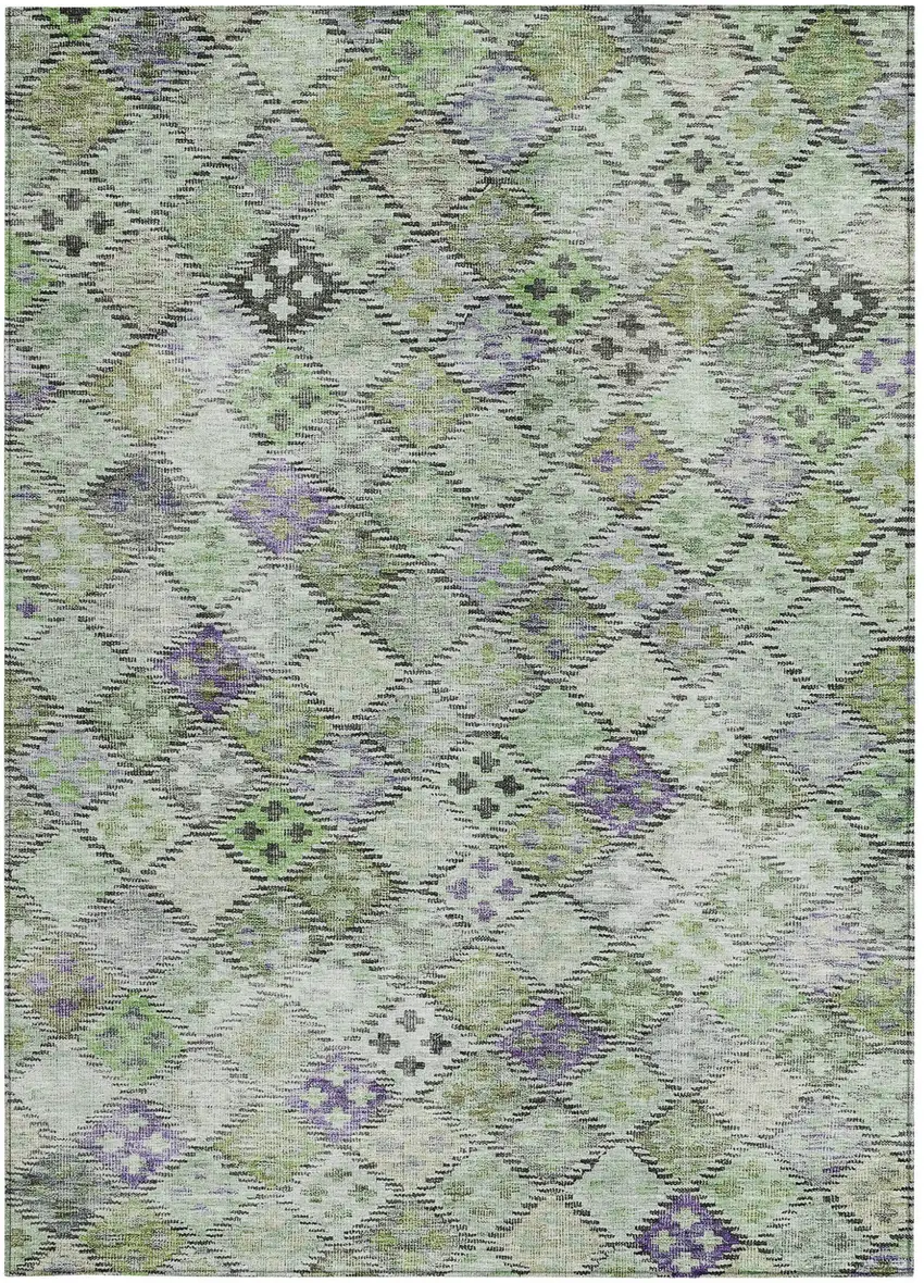 Green And Purple Geometric Washable Indoor Outdoor Area Rug Photo 6