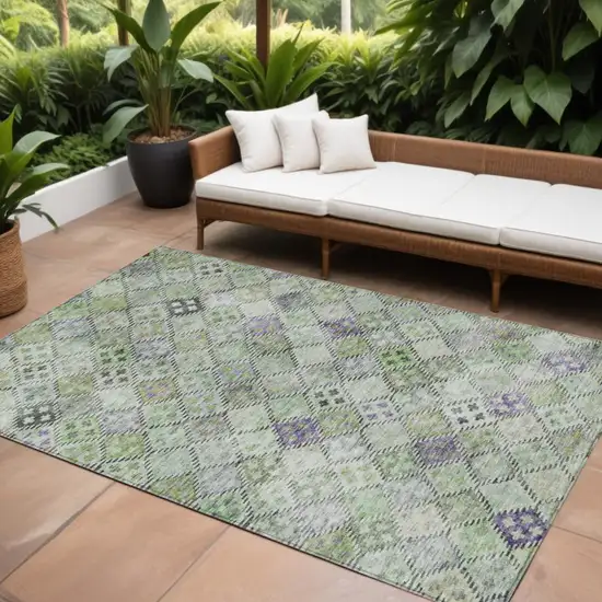 Green And Purple Geometric Washable Indoor Outdoor Area Rug Photo 1