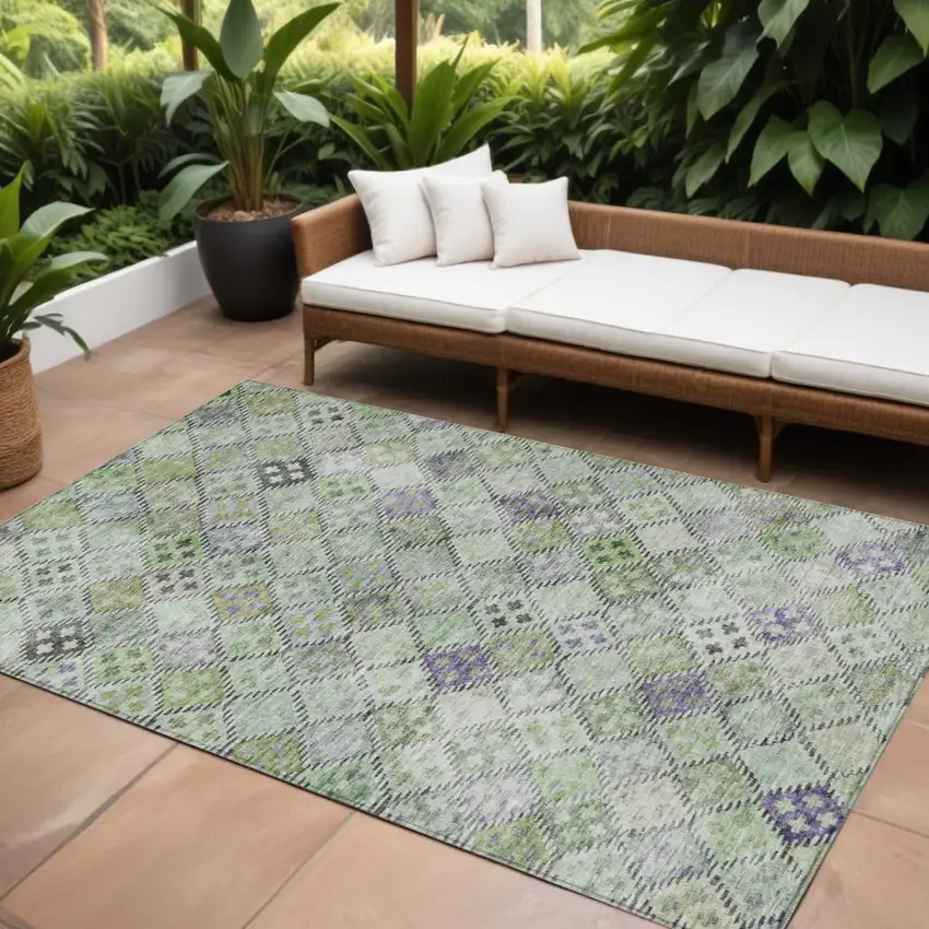 Green And Purple Geometric Washable Indoor Outdoor Area Rug Photo 1