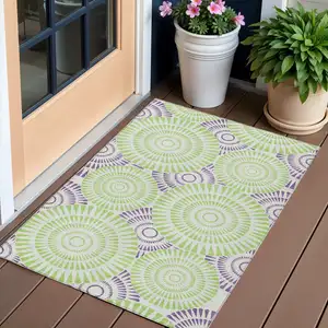 Photo of Green And Purple Geometric Washable Indoor Outdoor Area Rug