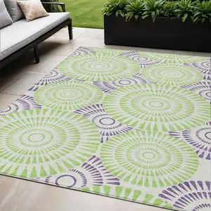 Photo of Green And Purple Geometric Washable Indoor Outdoor Area Rug