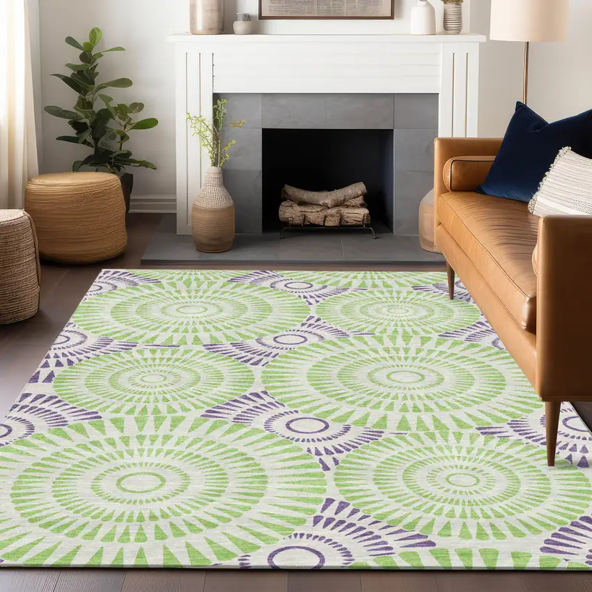 Green And Purple Geometric Washable Indoor Outdoor Area Rug Photo 8