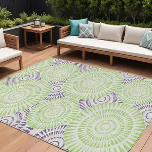 Photo of Green And Purple Geometric Washable Indoor Outdoor Area Rug