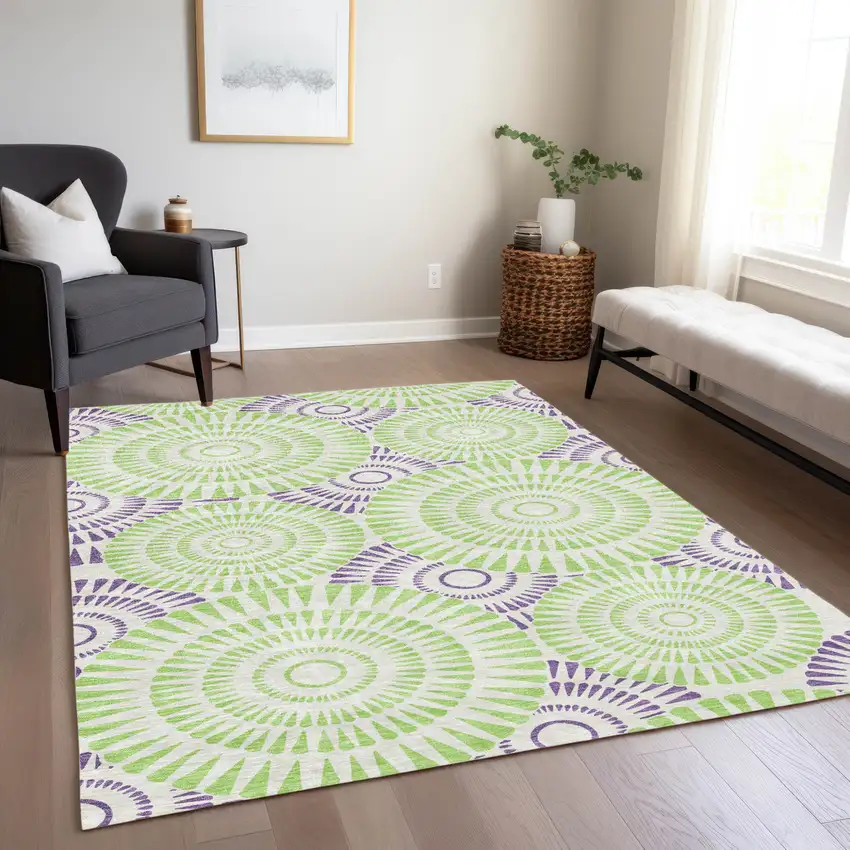 Green And Purple Geometric Washable Indoor Outdoor Area Rug Photo 9