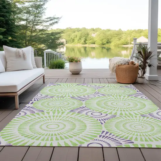 Green And Purple Geometric Washable Indoor Outdoor Area Rug Photo 7