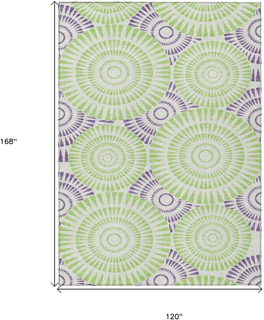 Green And Purple Geometric Washable Indoor Outdoor Area Rug Photo 3