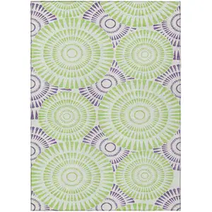 Photo of Green And Purple Geometric Washable Indoor Outdoor Area Rug