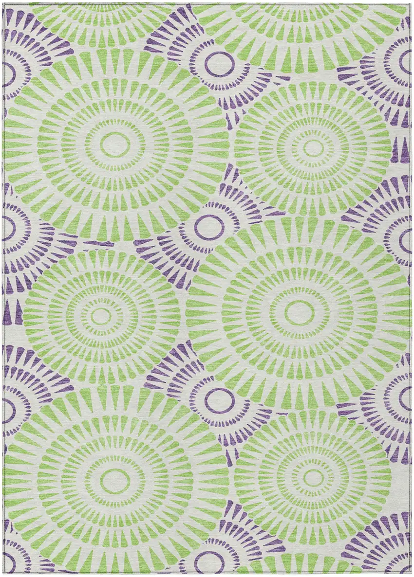 Green And Purple Geometric Washable Indoor Outdoor Area Rug Photo 2