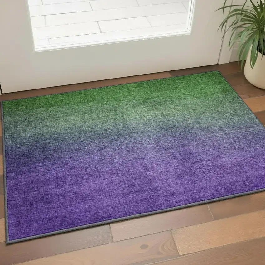 Green And Purple Ombre Washable Area Rug With UV Protection Photo 1