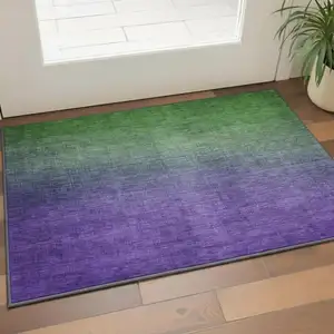 Photo of Green And Purple Ombre Washable Area Rug With UV Protection