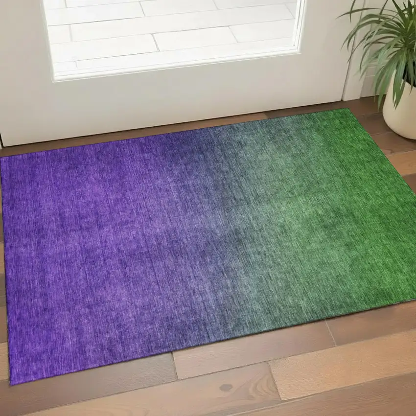 Green And Purple Ombre Washable Area Rug With UV Protection Photo 1