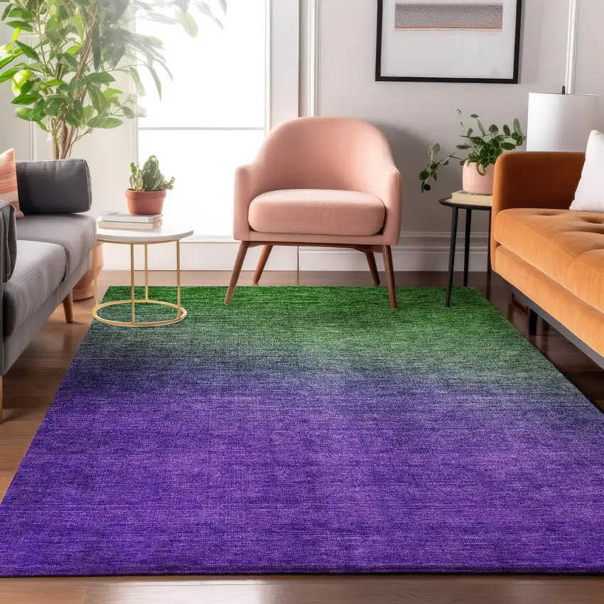 Green And Purple Ombre Washable Area Rug With UV Protection Photo 4