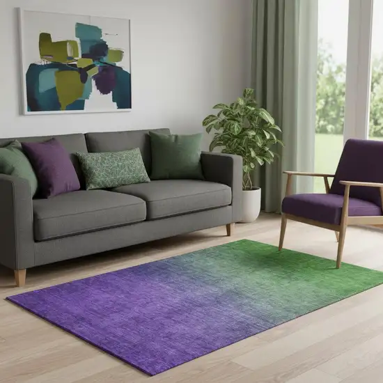 Green And Purple Ombre Washable Area Rug With UV Protection Photo 1