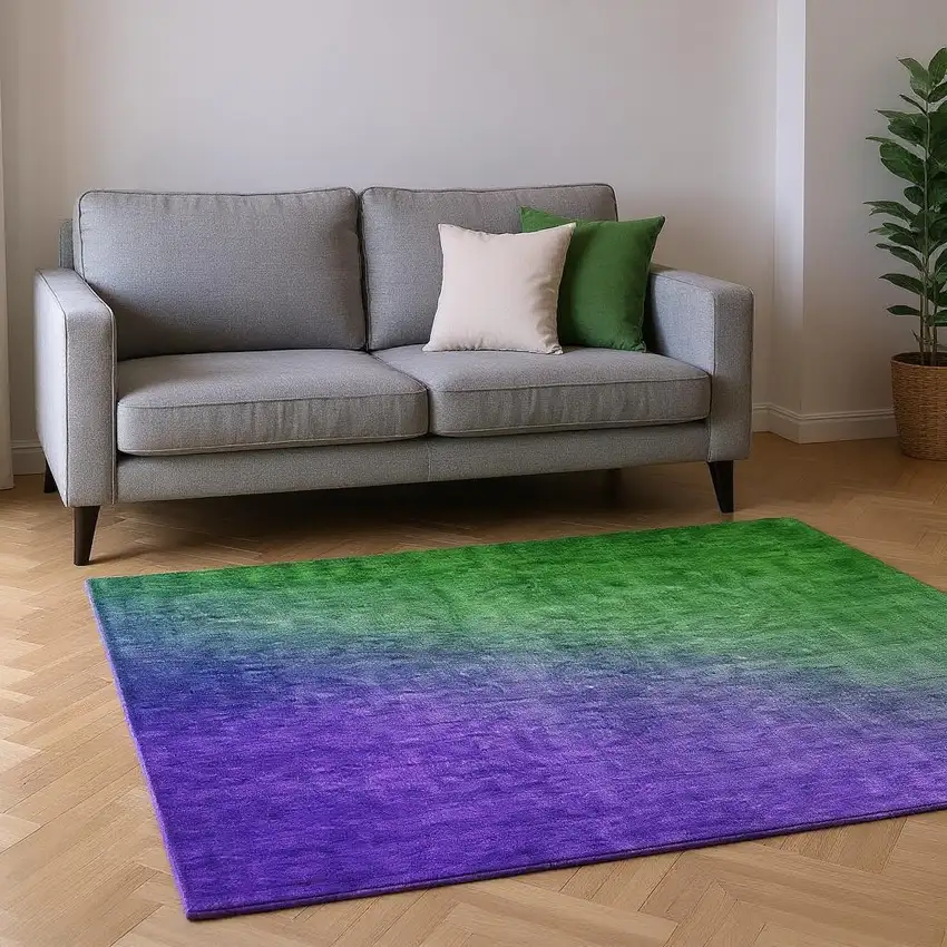 Green And Purple Ombre Washable Area Rug With UV Protection Photo 2